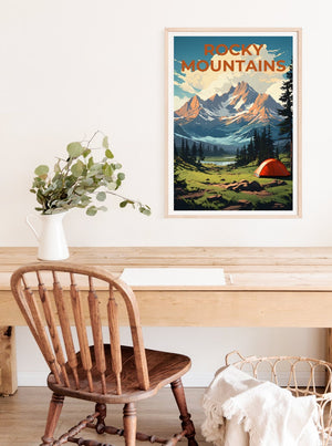 Rocky Mountains Travel Poster, Mountain Wall Art, Mountain Print, Camping Poster, Nature Poster, Rocky Mountains Art
