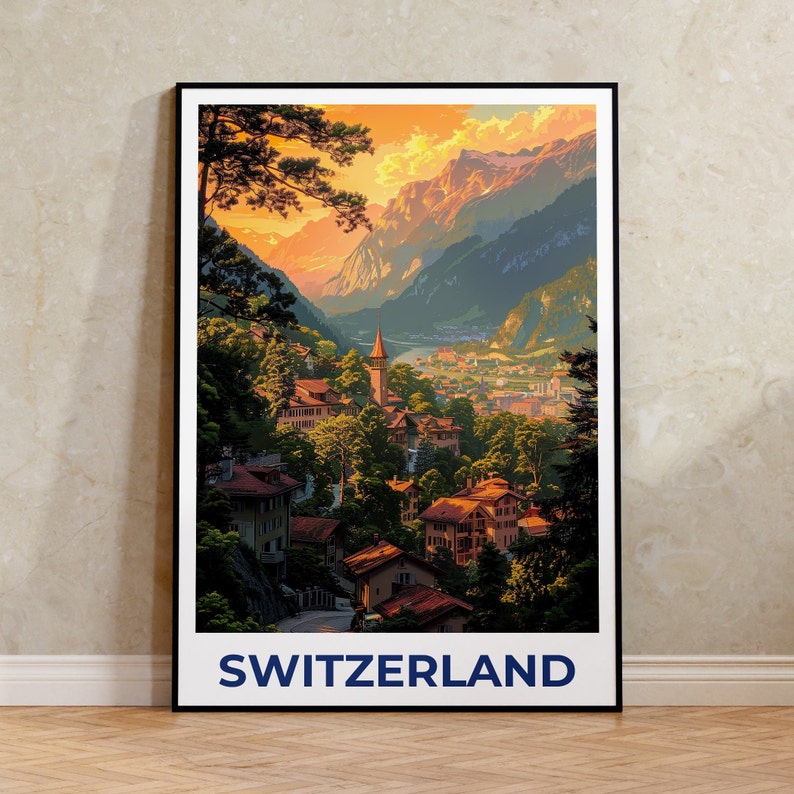 Switzerland Poster, Switzerland Print, Swiss Village Poster, Lucerne Poster, Switzerland Travel Poster, Lucerne Art, Europe Poster