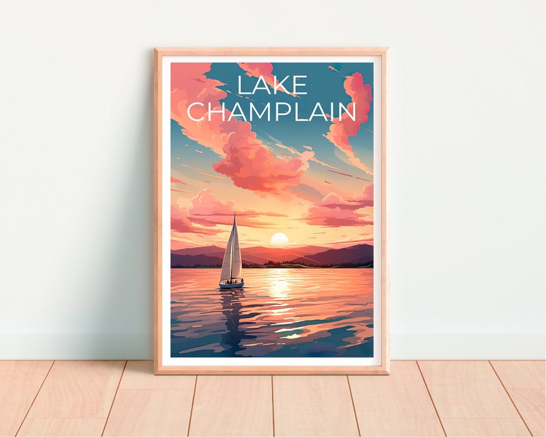 Affiche du lac Champlain, Art mural de New York, Impression du Vermont, Affiche du Québec, Affiche du lac Champlain, Affiche du lac, Impression du lac Champlain