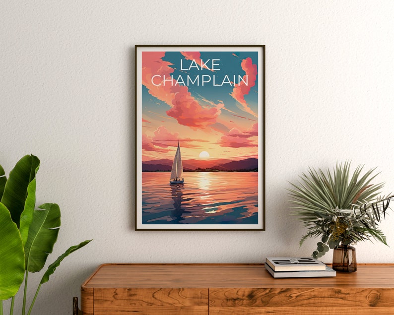 Affiche du lac Champlain, Art mural de New York, Impression du Vermont, Affiche du Québec, Affiche du lac Champlain, Affiche du lac, Impression du lac Champlain