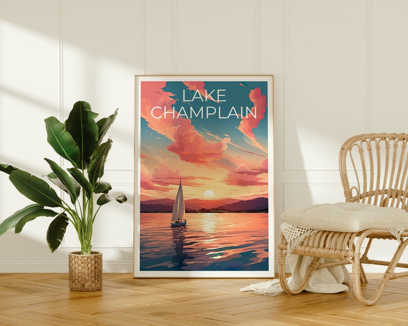 Affiche du lac Champlain, Art mural de New York, Impression du Vermont, Affiche du Québec, Affiche du lac Champlain, Affiche du lac, Impression du lac Champlain