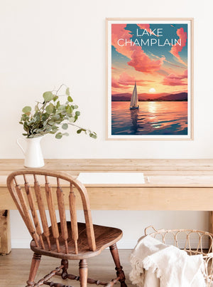 Affiche du lac Champlain, Art mural de New York, Impression du Vermont, Affiche du Québec, Affiche du lac Champlain, Affiche du lac, Impression du lac Champlain