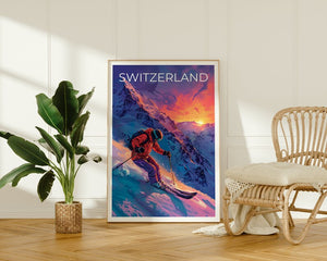 Switzerland Poster, Switzerland Print, Swiss Alps Poster, Swiss Alps Print, Switzerland Poster, Skier Poster, Switzerland Art
