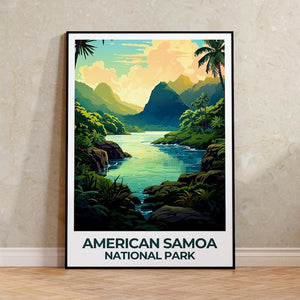 American Samoa National Park Travel Print, Mountains Poster, Jungle Wall Art, Samoa Illustration, Nature Poster, Home Decor, Birthday Gift