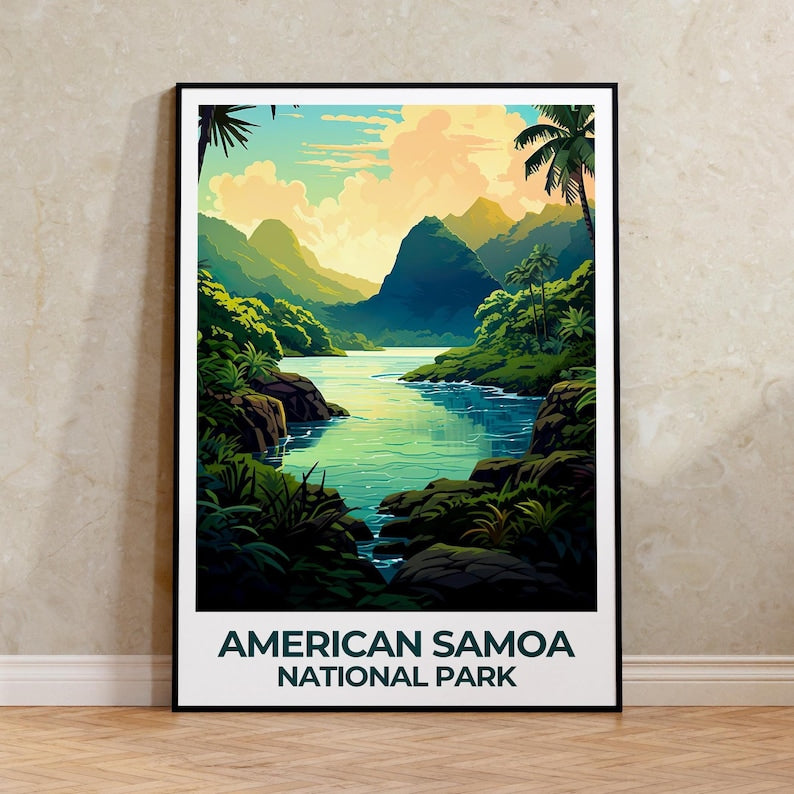 American Samoa National Park Travel Print, Mountains Poster, Jungle Wall Art, Samoa Illustration, Nature Poster, Home Decor, Birthday Gift