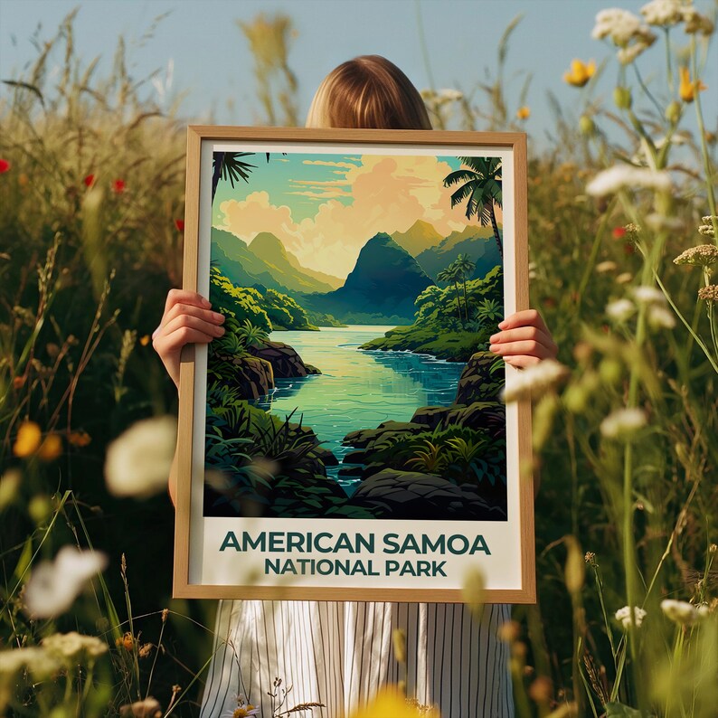 American Samoa National Park Travel Print, Mountains Poster, Jungle Wall Art, Samoa Illustration, Nature Poster, Home Decor, Birthday Gift