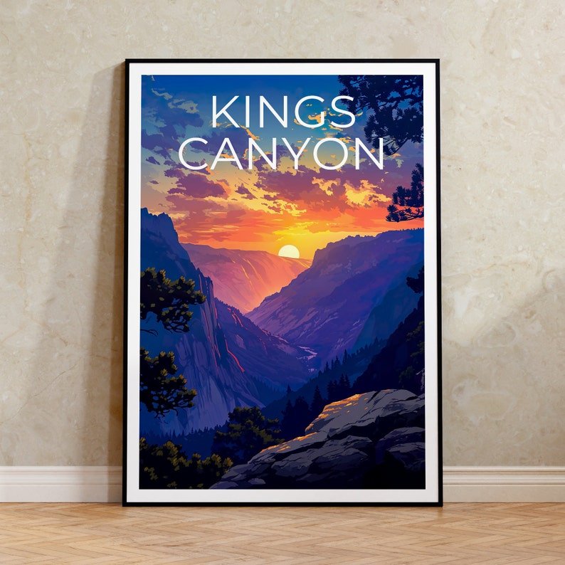 Affiche de voyage Kings Canyon, art mural de Californie, impression de Californie, affiche Kings Canyon, affiche de Californie, affiche de nature, art Kings Canyon