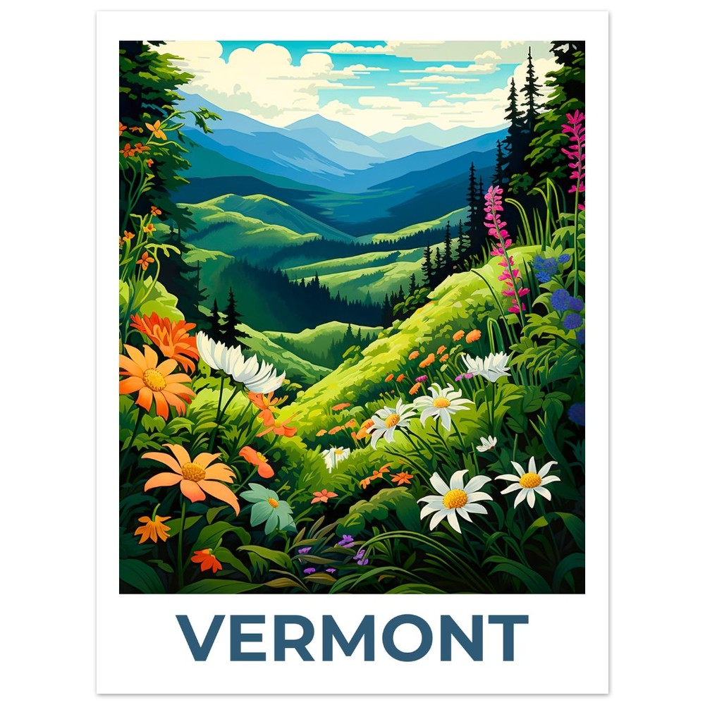 Vermont Poster, Vermont Print, Green Mountains Poster, Green Mountains Print, Vermont Travel Poster, Flower Poster, Vermont Art