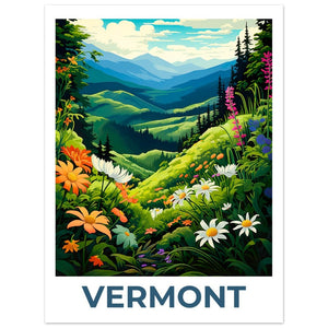 Vermont Poster, Vermont Print, Green Mountains Poster, Green Mountains Print, Vermont Travel Poster, Flower Poster, Vermont Art