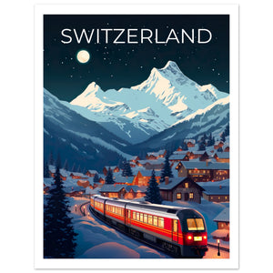 Switzerland Travel Print, Swiss Alps Poster, Swiss Train Wall Art, Mountain Illustration, Switzerland Poster, Home Decor, Birthday Gift