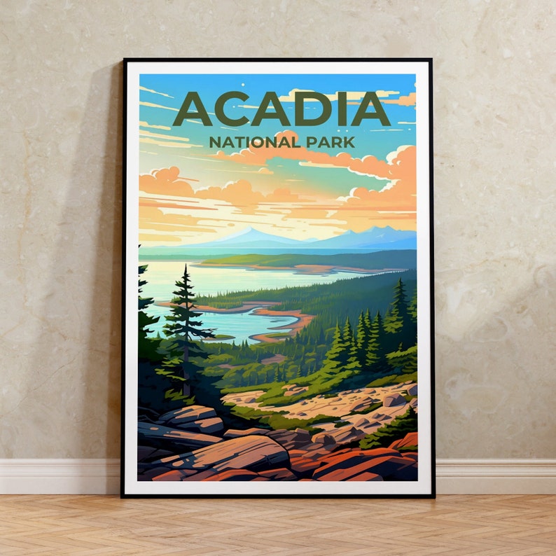 Acadia National Park Poster, Maine Travel Art, Scenic Coastal Landscape Print
