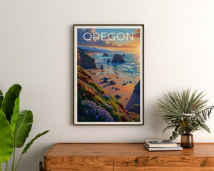Cannon Beach Oregon Print, Pacific Coast Wall Art, Haystack Rock Landscape Poster