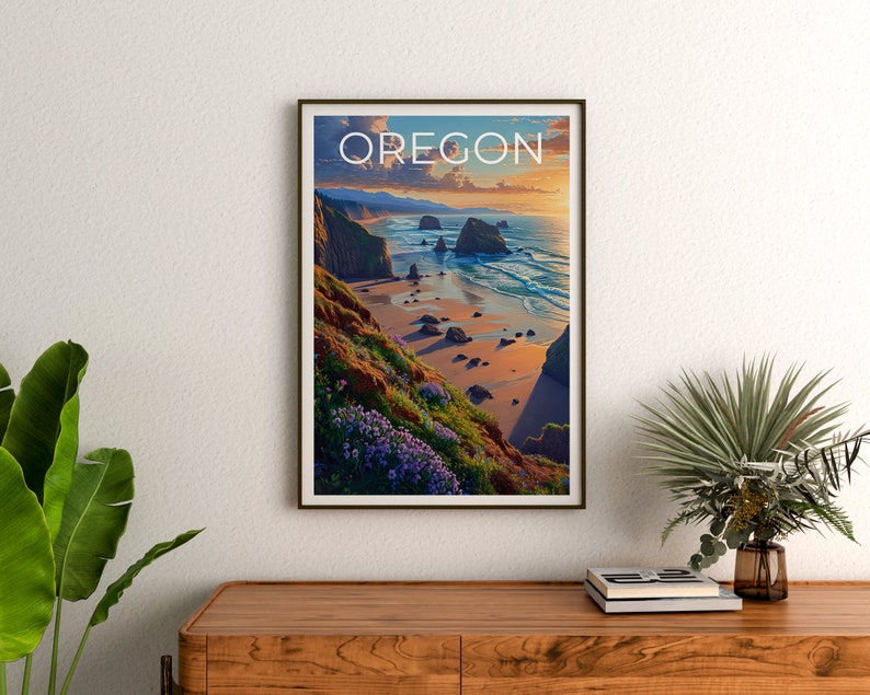 Cannon Beach Oregon Print, Pacific Coast Wall Art, Haystack Rock Landscape Poster