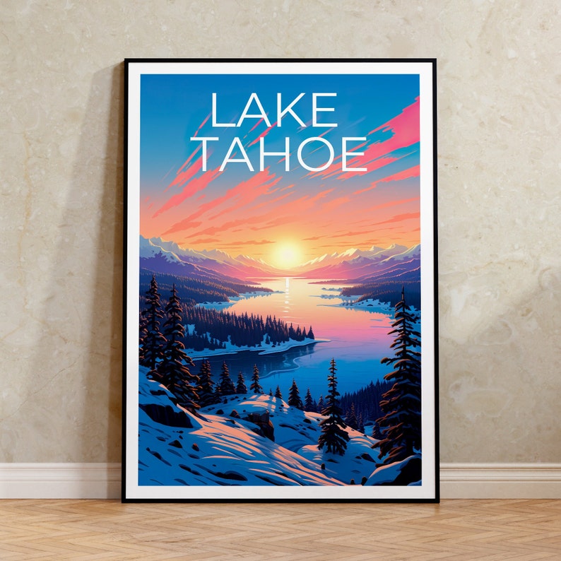 Affiche de voyage sur le lac Tahoe, art mural de Californie, impression du Nevada, affiche du lac Tahoe, affiche de Californie, affiche du lac, art du lac Tahoe