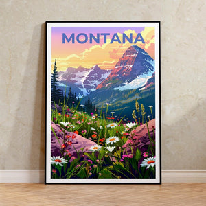 Montana Poster, Montana Print, Mountain Poster, Mountain Art, Flowers Poster, Forest Print, Birthday Gift