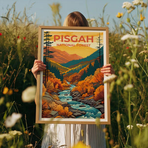 Pisgah National Forest Poster, North Carolina Travel Print, Autumn Fall Foliage Art