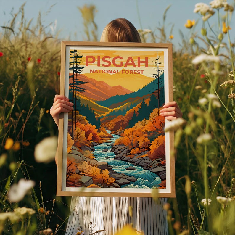 Pisgah National Forest Poster, North Carolina Travel Print, Autumn Fall Foliage Art