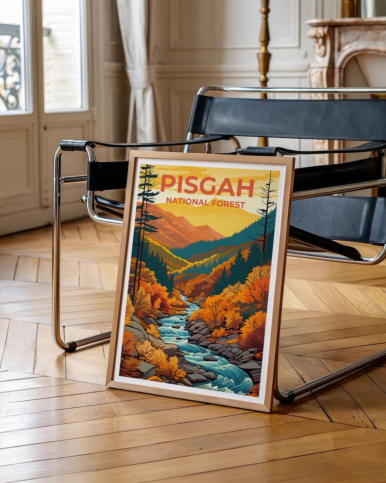 Pisgah National Forest Poster, North Carolina Travel Print, Autumn Fall Foliage Art