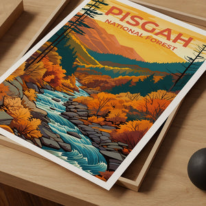 Pisgah National Forest Poster, North Carolina Travel Print, Autumn Fall Foliage Art