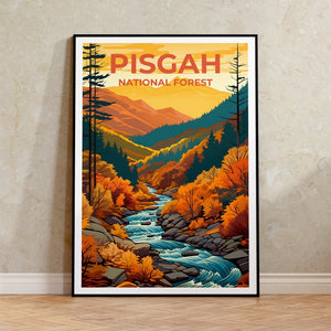Pisgah National Forest Poster, North Carolina Travel Print, Autumn Fall Foliage Art