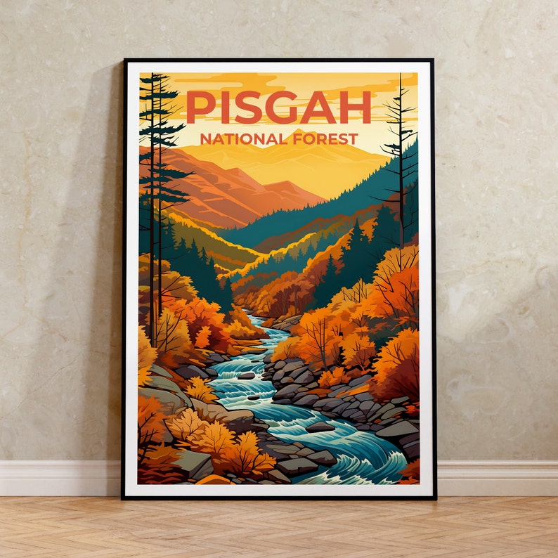 Pisgah National Forest Poster, North Carolina Travel Print, Autumn Fall Foliage Art