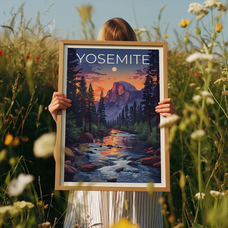 Affiche Yosemite, Impression Yosemite, Affiche Half Dome, Art Half Dome, Impression Half Dome, Affiche de voyage Yosemite, Affiche du parc national