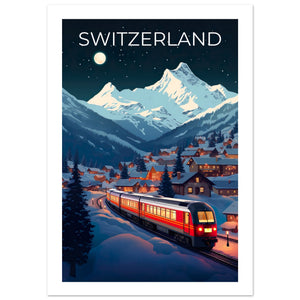 Switzerland Travel Print, Swiss Alps Poster, Swiss Train Wall Art, Mountain Illustration, Switzerland Poster, Home Decor, Birthday Gift