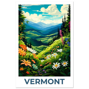 Vermont Poster, Vermont Print, Green Mountains Poster, Green Mountains Print, Vermont Travel Poster, Flower Poster, Vermont Art