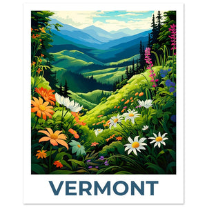 Vermont Poster, Vermont Print, Green Mountains Poster, Green Mountains Print, Vermont Travel Poster, Flower Poster, Vermont Art