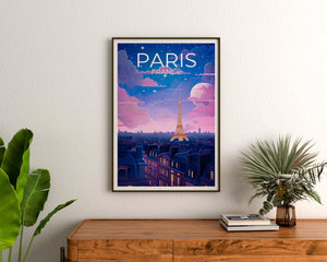 Paris France Poster – Eiffel Tower Night & Starry Sky