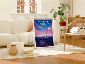 Paris France Poster – Eiffel Tower Night & Starry Sky