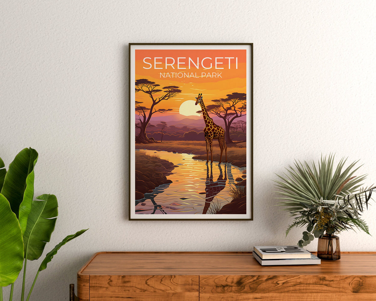 Serengeti National Park Poster — Giraffe at Sunset Art Print