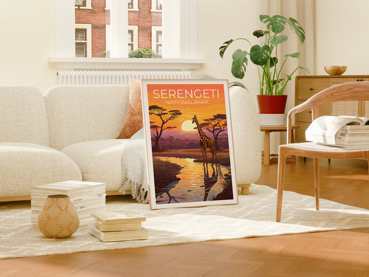 Serengeti National Park Poster — Giraffe at Sunset Art Print