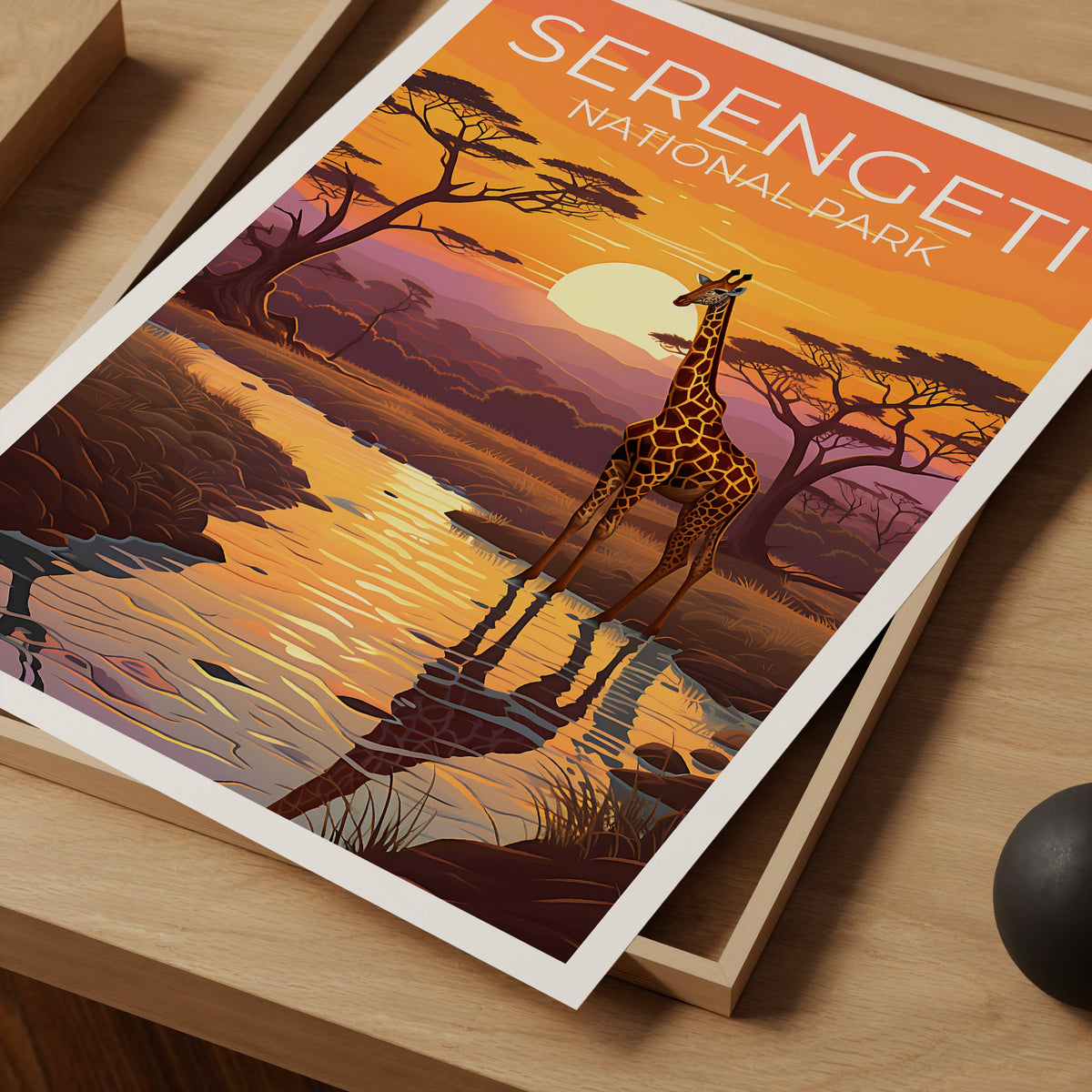Serengeti National Park Poster — Giraffe at Sunset Art Print