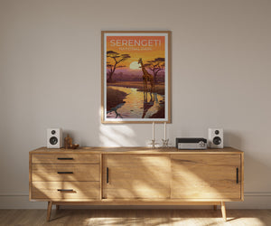Serengeti National Park Poster — Giraffe at Sunset Art Print