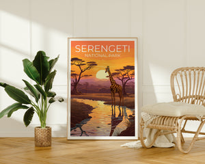 Serengeti National Park Poster — Giraffe at Sunset Art Print