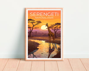 Serengeti National Park Poster — Giraffe at Sunset Art Print