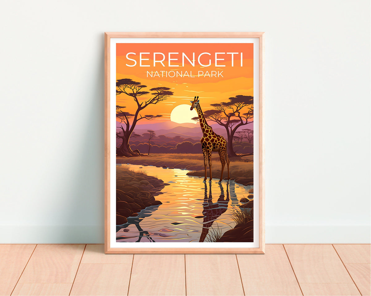 Serengeti National Park Poster — Giraffe at Sunset Art Print