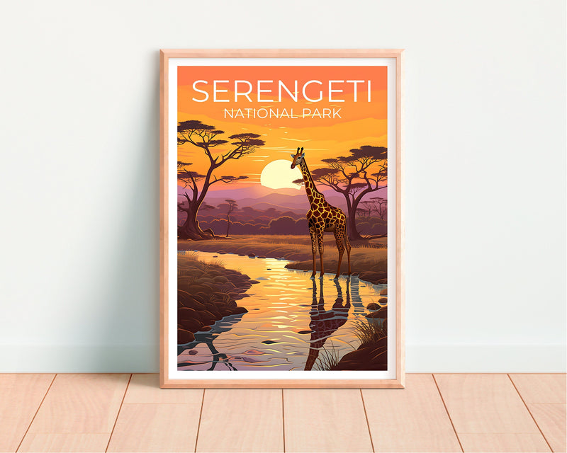 Serengeti National Park Poster — Giraffe at Sunset Art Print