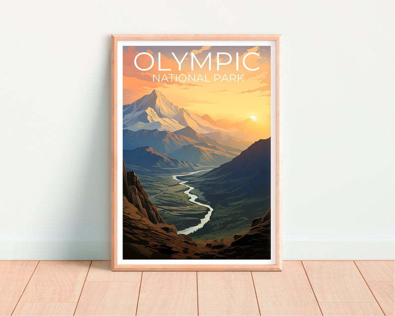 Affiche de voyage du parc national olympique, art mural de l'État de Washington, impression de l'État de Washington, affiche du parc national olympique,