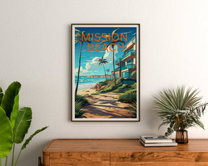 Mission Beach Reiseposter, Kalifornien Wandkunst, Kalifornien Druck, Mission Beach Poster, Kalifornien Poster, Natur Poster,