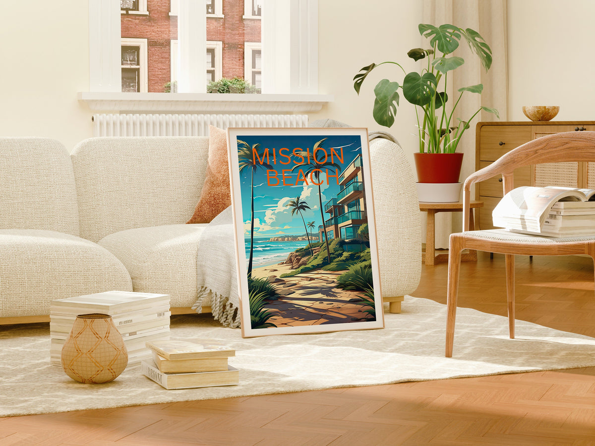 Mission Beach Reiseposter, Kalifornien Wandkunst, Kalifornien Druck, Mission Beach Poster, Kalifornien Poster, Natur Poster,