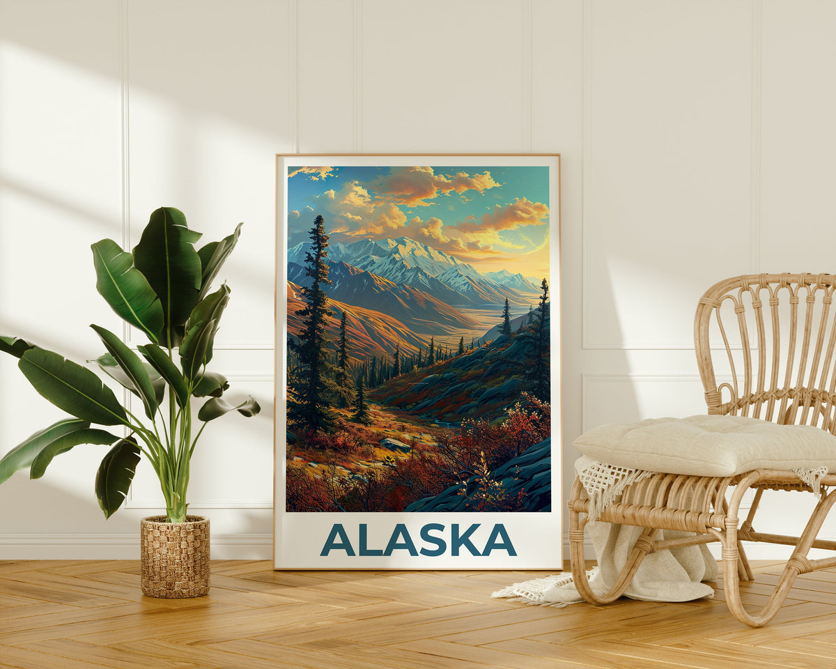 Affiche de voyage en Alaska, Art mural de montagne, Impression de montagne, Affiche d'Alaska, Affiche de montagne, Impression d'Alaska, Art de l'Alaska