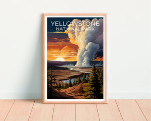 Yellowstone Reiseposter, Wyoming Kunst, Wyoming Druck, Yellowstone Poster, Wyoming Poster, Old Faithful Poster, Yellowstone Druck