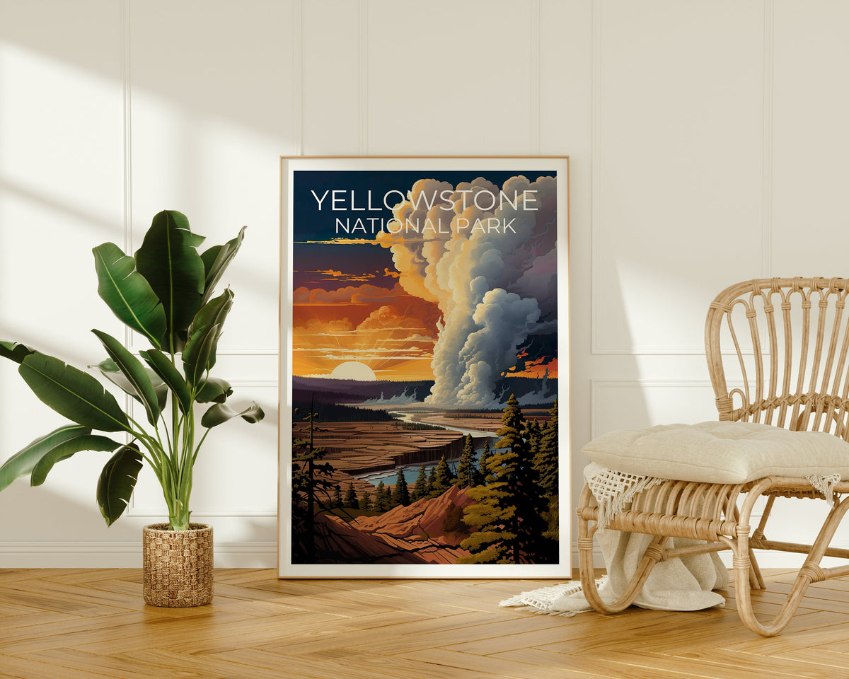 Yellowstone Reiseposter, Wyoming Kunst, Wyoming Druck, Yellowstone Poster, Wyoming Poster, Old Faithful Poster, Yellowstone Druck