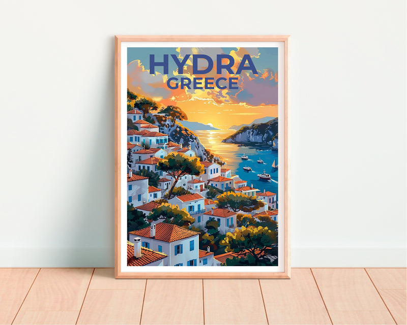 Hydra Greece Poster — Harbor Hillside Island Art Print