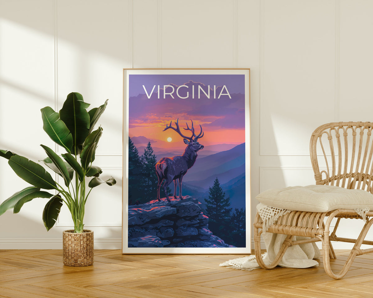 Virginia Poster, Virginia Druck, Hirsch Kunst, Hirsch Druck, Virginia Reise Poster, Hirsch Poster, Shenandoah Poster