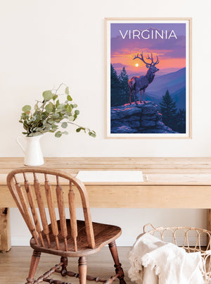 Virginia Poster, Virginia Druck, Hirsch Kunst, Hirsch Druck, Virginia Reise Poster, Hirsch Poster, Shenandoah Poster