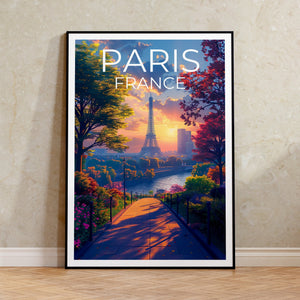 Paris Poster — Eiffel Tower Sunset Garden Path Print