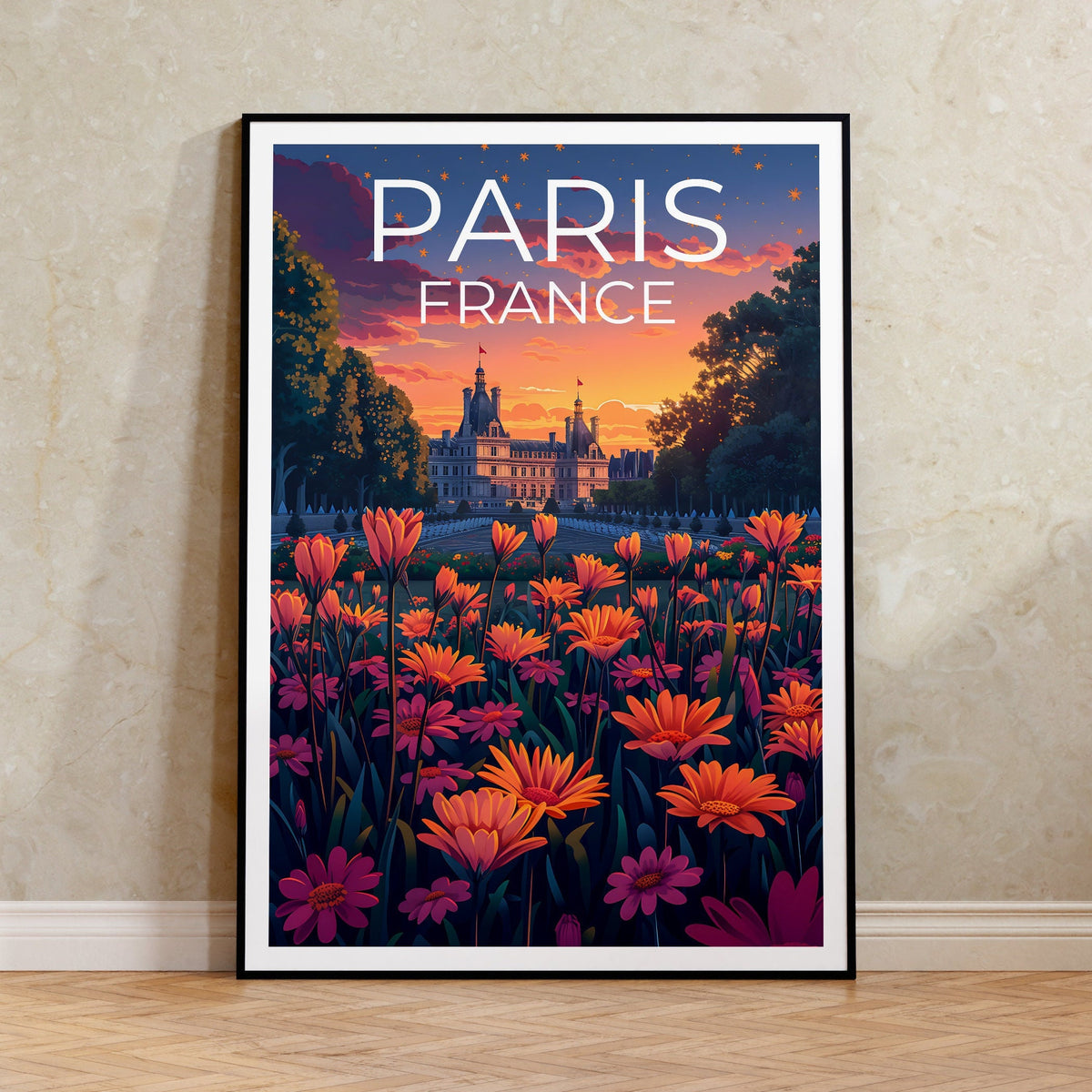 Paris France Poster, Luxembourg Garden Sunset Print